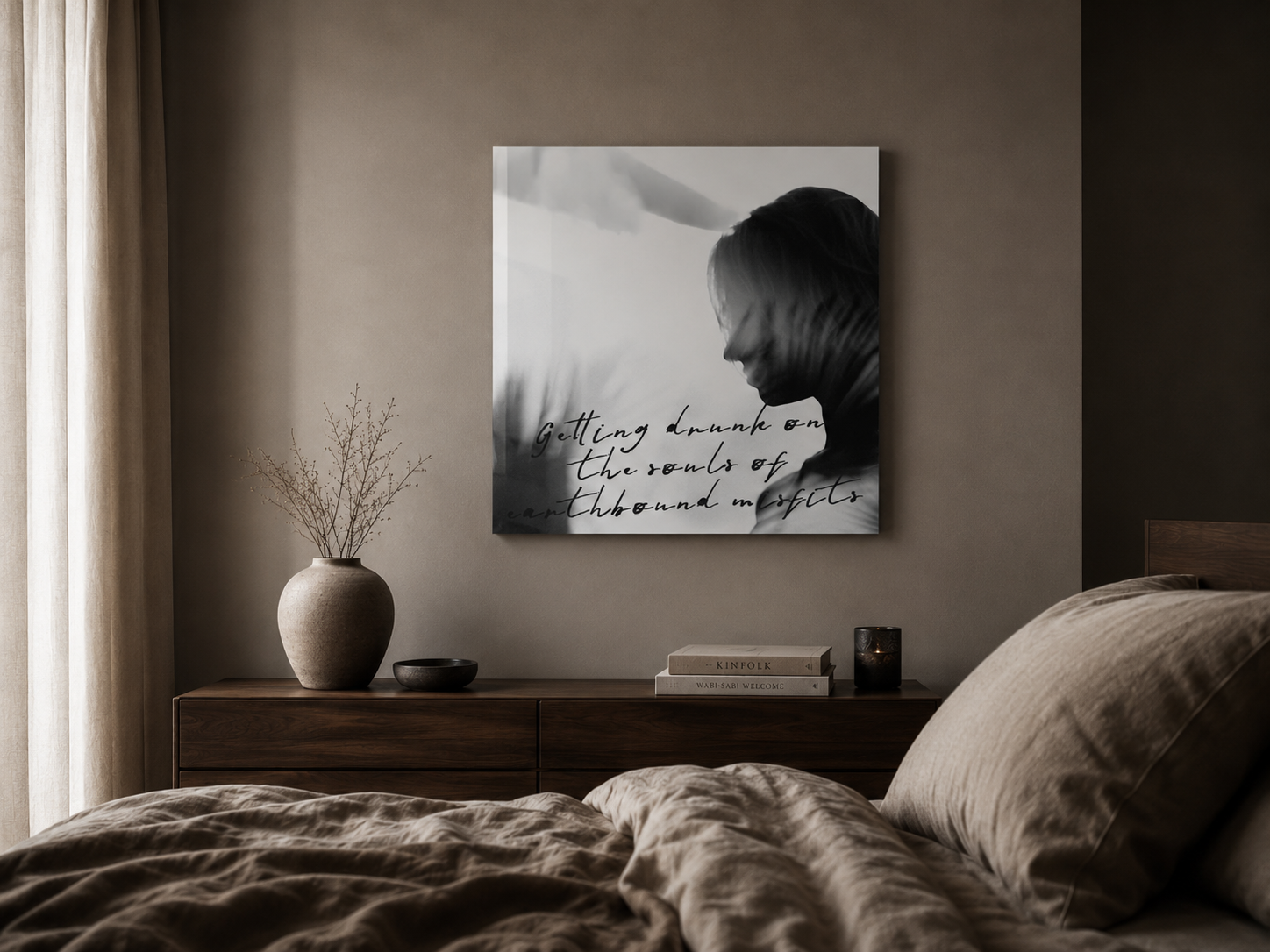 Moody Acrylic Wall Art, Black and White Quote Print, Drunk on Souls Photograph